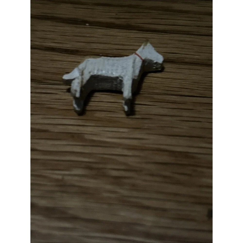 Vintage Hand Carved Wood Terrier Dog Figurine Miniature Putz Dollhouse